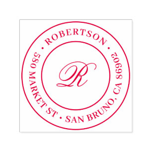 Round Script Initial Family Name Return Address Self-inking Stamp