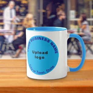 Round Shape Business Brand on Light Blue Combo Mug