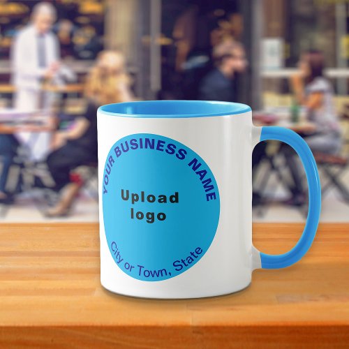 Round Shape Business Brand on Light Blue Combo Mug