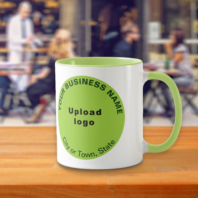 Round Shape Business Brand on Lime Green Combo Mug (Build brand name awareness. Lime green combo mug with round shape business brand.)