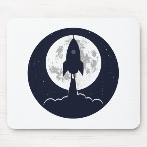 Round silhouette rocket lift off mouse pad