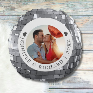 Round Silver Disco Valentine's Day Photo Pillow
