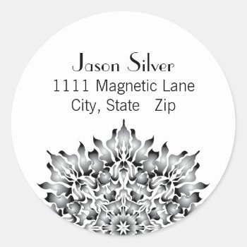 Round Silver Flame Address Labels by StriveDesigns at Zazzle