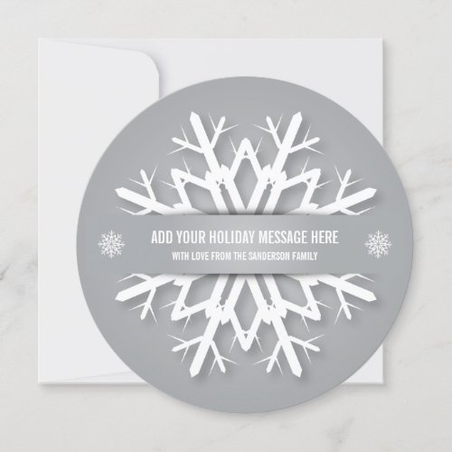 Round Silver Gray Snowflake Christmas Photocard Holiday Card