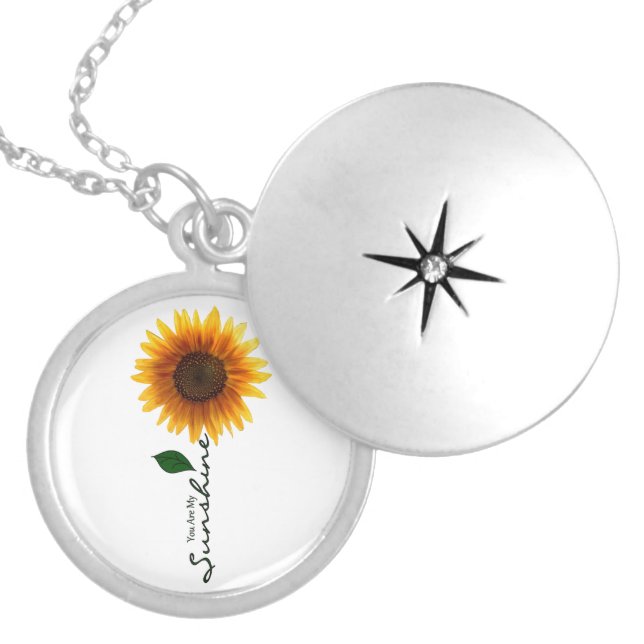 Round Silver Locket Necklace - You Are My Sunshine (Front)