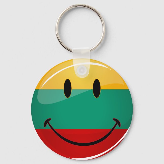 Round Smiling Lithuanian Flag Keychain (Front)