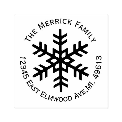 Round Snowflake Return Address Rubber Stamp