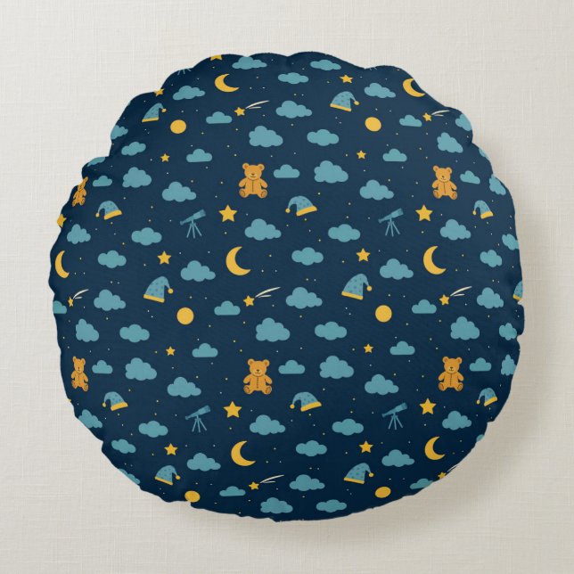 Round Snuggle Pillow – Celestial Teddy Adventure (Front)