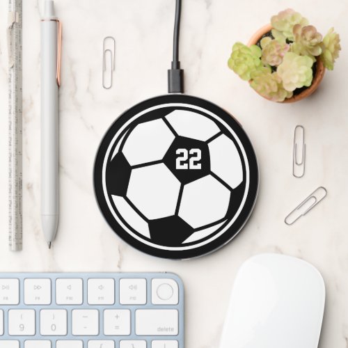 Round soccer ball custom monogram wireless charger