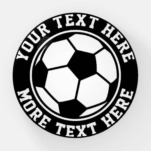 Round soccer ball paperweight with custom text (Front)