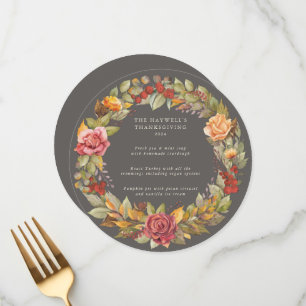 Round/Square Autumnal Wreath Thanksgiving Dinner Menu
