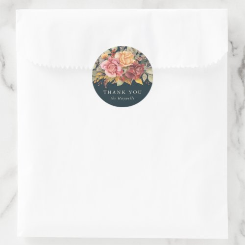 RoundSquare Floral Border Thank You Classic Round Sticker
