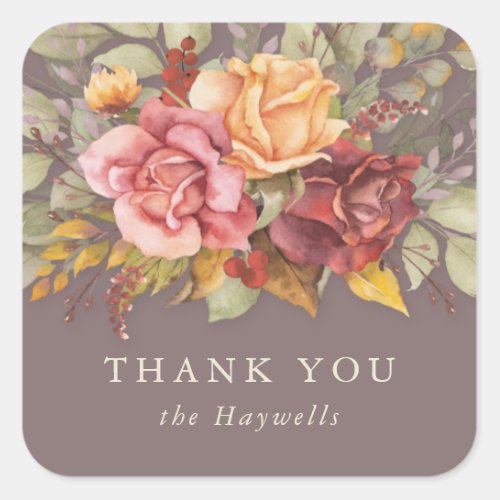 RoundSquare Floral Border Thank You Square Sticker