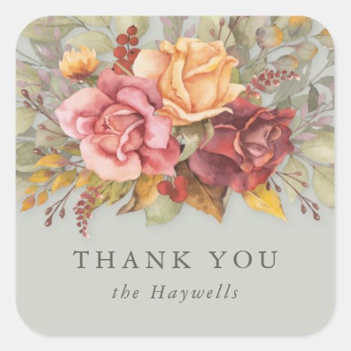 RoundSquare Floral Border Thank You Square Sticker