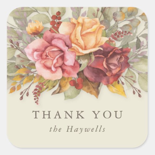 RoundSquare Floral Border Thank You Square Sticker