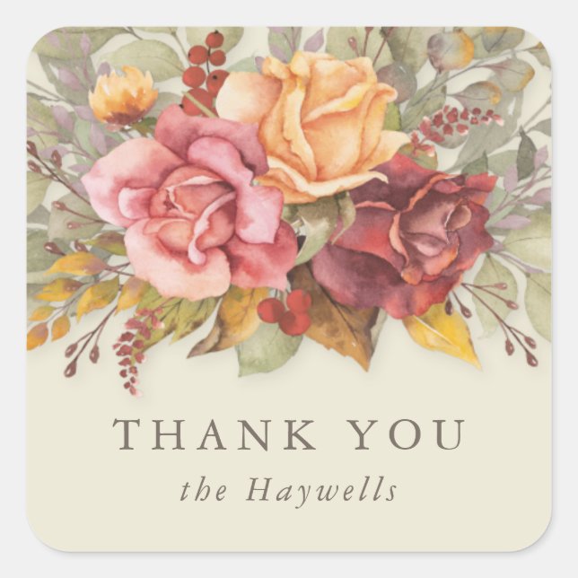 Round/Square Floral Border Thank You Square Sticker (Front)