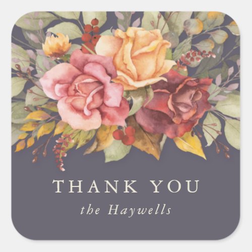 RoundSquare Floral Border Thank You Square Sticker