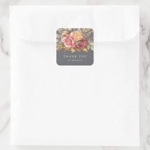 RoundSquare Floral Border Thank You Square Sticker