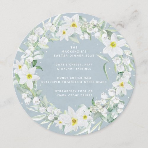 RoundSquare White Spring Flowers Easter Wreath Menu