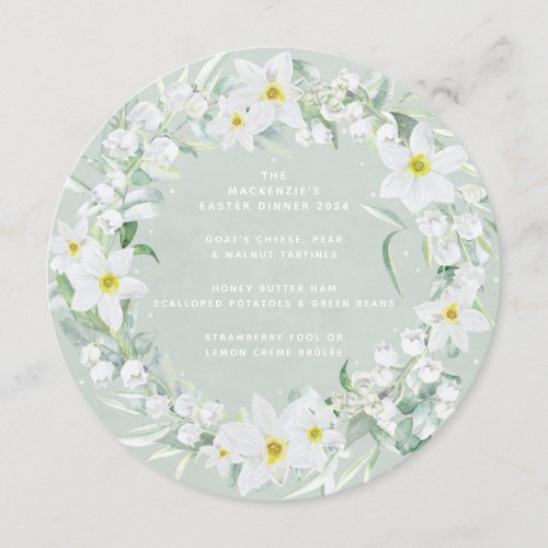 RoundSquare White Spring Flowers Easter Wreath Menu