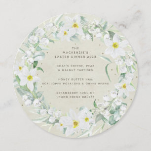 Round/Square White Spring Flowers Easter Wreath Menu