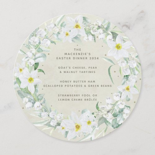 RoundSquare White Spring Flowers Easter Wreath Menu