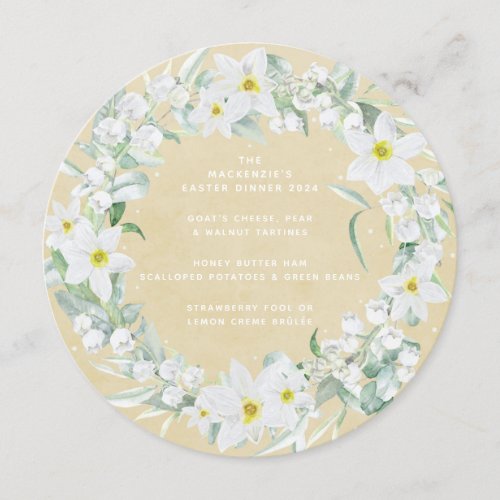 RoundSquare White Spring Flowers Easter Wreath Menu