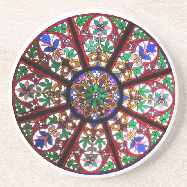 Round Stained-Glass Church Window Sandstone Coaster (Front)