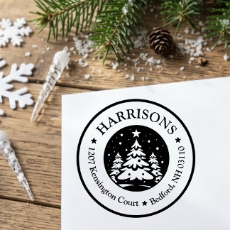 Round Starry Christmas Tree Return Address Custom Rubber Stamp