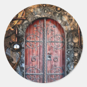 Round Steampunk Door Pocket Watch Wedding Sticker