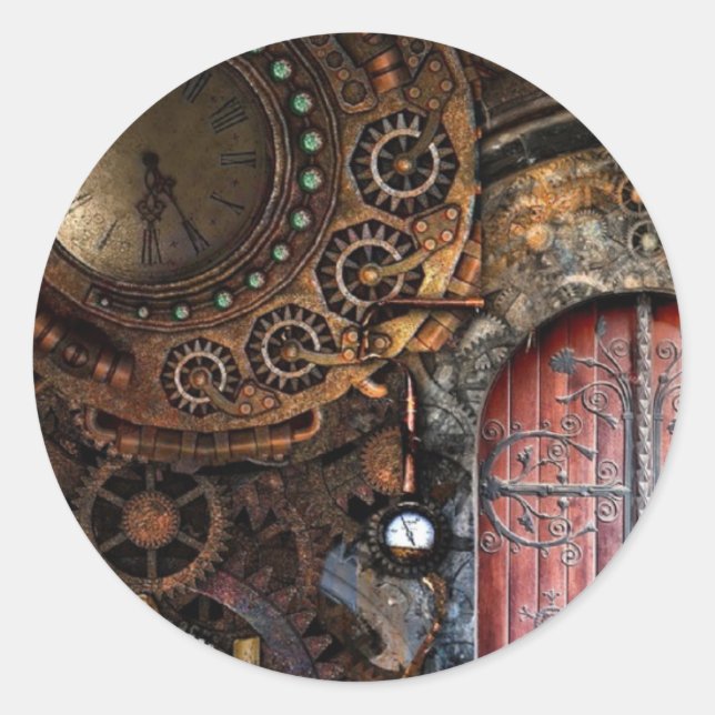 Round Steampunk Door Pocket Watch  Wedding Sticker (Front)