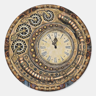 Round Steampunk Pocket Watch Wedding Sticker