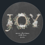 Round Sticker Christmas JOY Chalk Holiday Florals<br><div class="desc">This is a beautiful watercolor painted holiday round sticker for christmas gifting and decoration. JOY is written  in kraft flowers and Painted in beautiful soft colors on chalkboard background. Festive and beautiful! holidayz18</div>