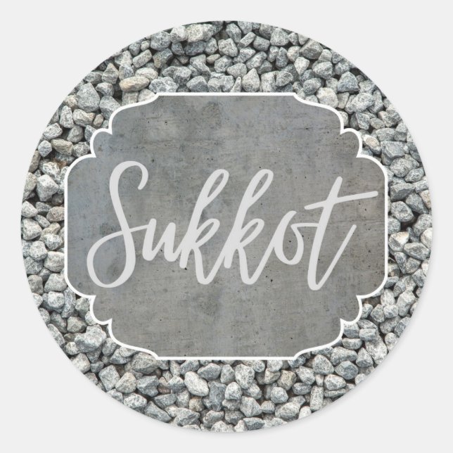 Round Sticker Gift Label Sukkot Silver Grey (Front)