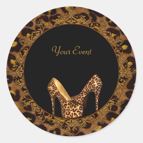 Round Sticker Leopard Shoes Gold Black