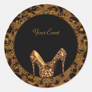 Round Sticker Leopard Shoes Gold Black