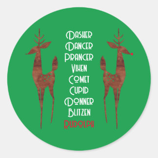 Round Sticker- Santa's Reindeer -Rudolph Classic Round Sticker