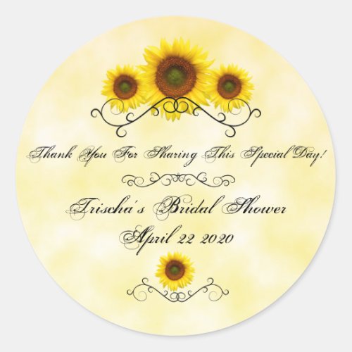 Round Sticker Sunflower Bridal Shower