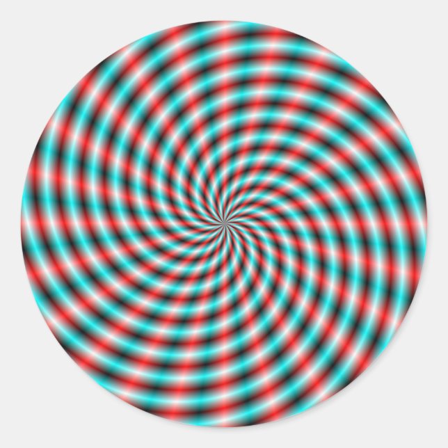 Round Sticker Turquoise and Red Spiral Rays (Front)