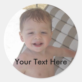 Round Sticker With Custom Text And Image by gpodell1 at Zazzle