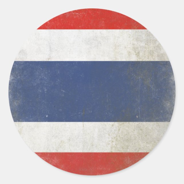 Round Sticker with Distressed Thailand Flag (Front)