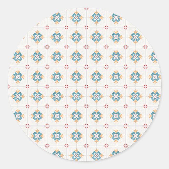 Round sticker with intricate blue and yellow  (Front)
