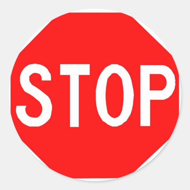 Round sticker with Stop sign. (Front)