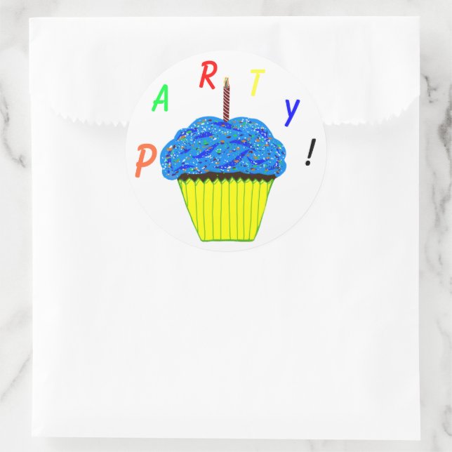Round Stickers 1st Birthday Party Blue Cupcake (Bag)
