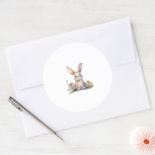 Round Stickers Baby Rabbit Floral