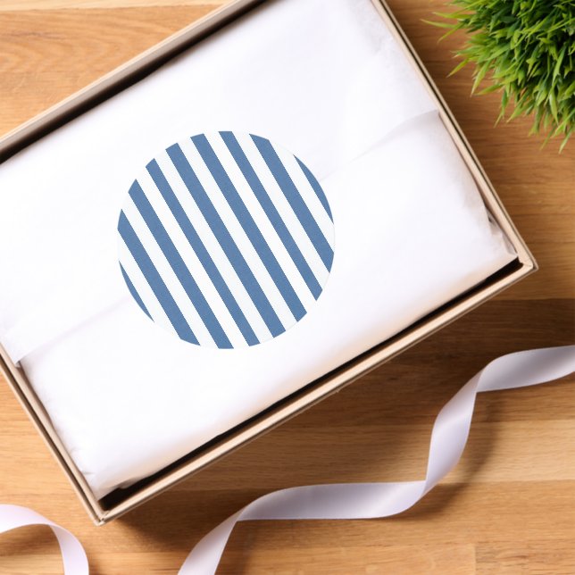 Round Stickers Blue & White Stripe (Tissue Paper)
