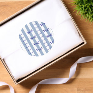 Round Stickers Blue & White Stripe He said Yes!
