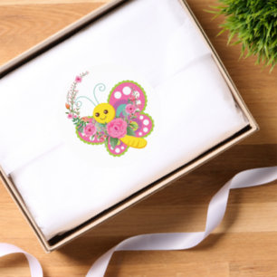 Round Stickers Butterfly Floral Love 