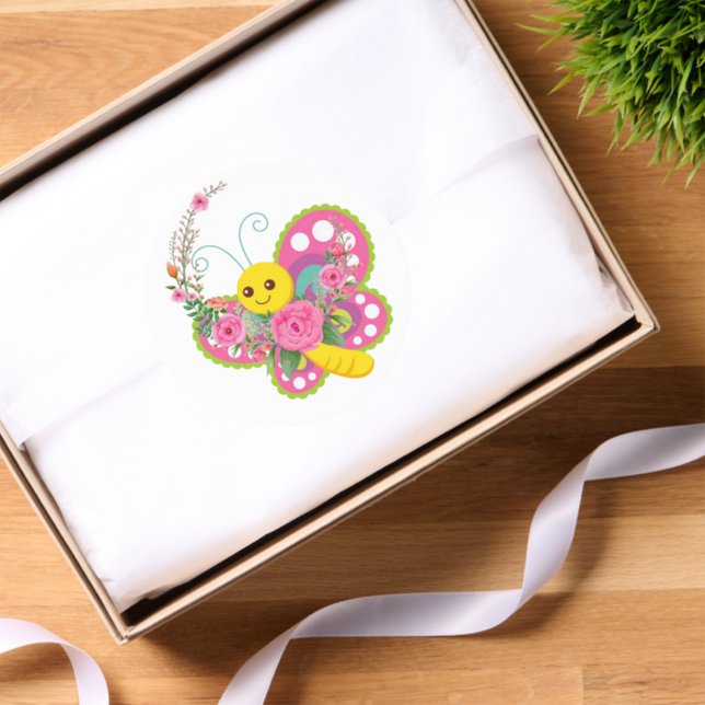 Round Stickers Butterfly Floral Love  (Tissue Paper)