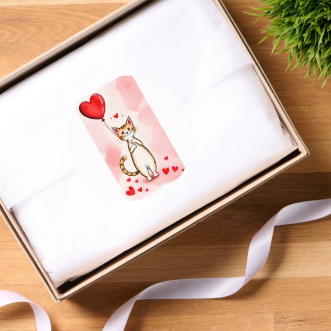 Round Stickers Cat Red Hearts Love  (Tissue Paper)